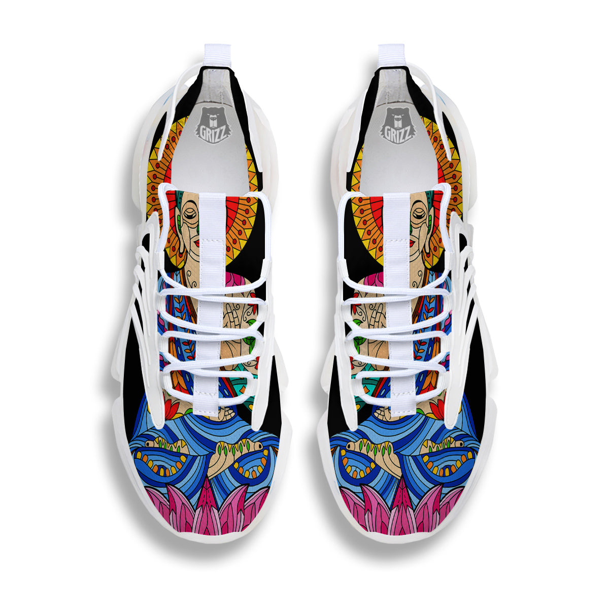 Lotus Buddha Colorful Print White Gym Shoes-grizzshop