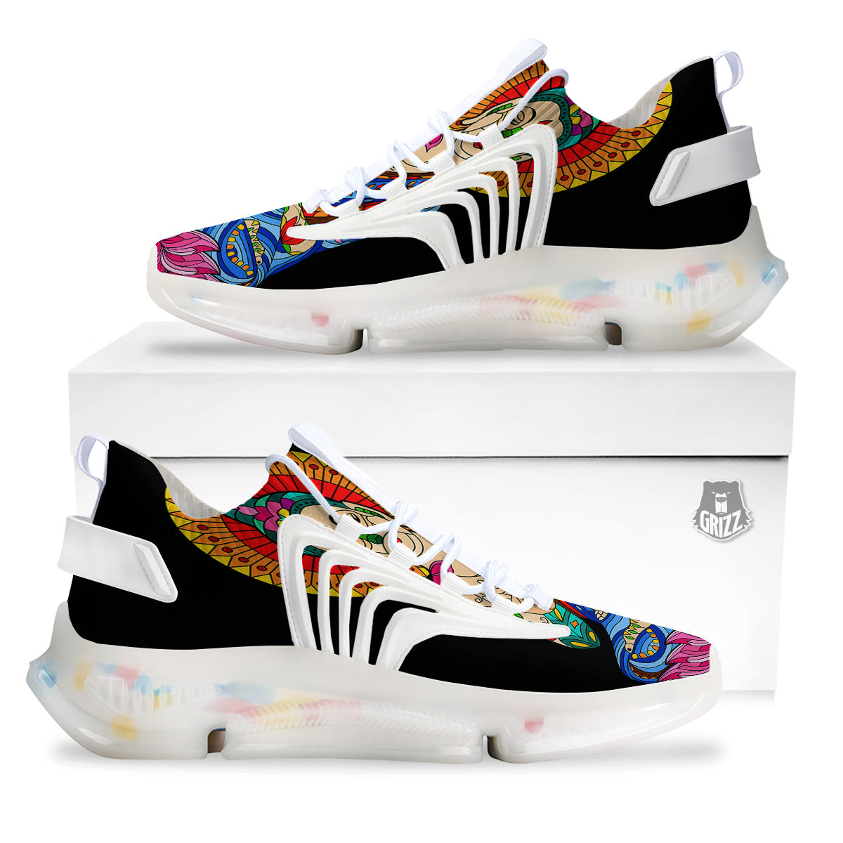 Lotus Buddha Colorful Print White Gym Shoes-grizzshop