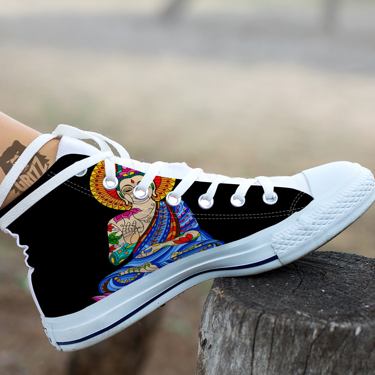 Lotus Buddha Colorful Print White High Top Shoes-grizzshop