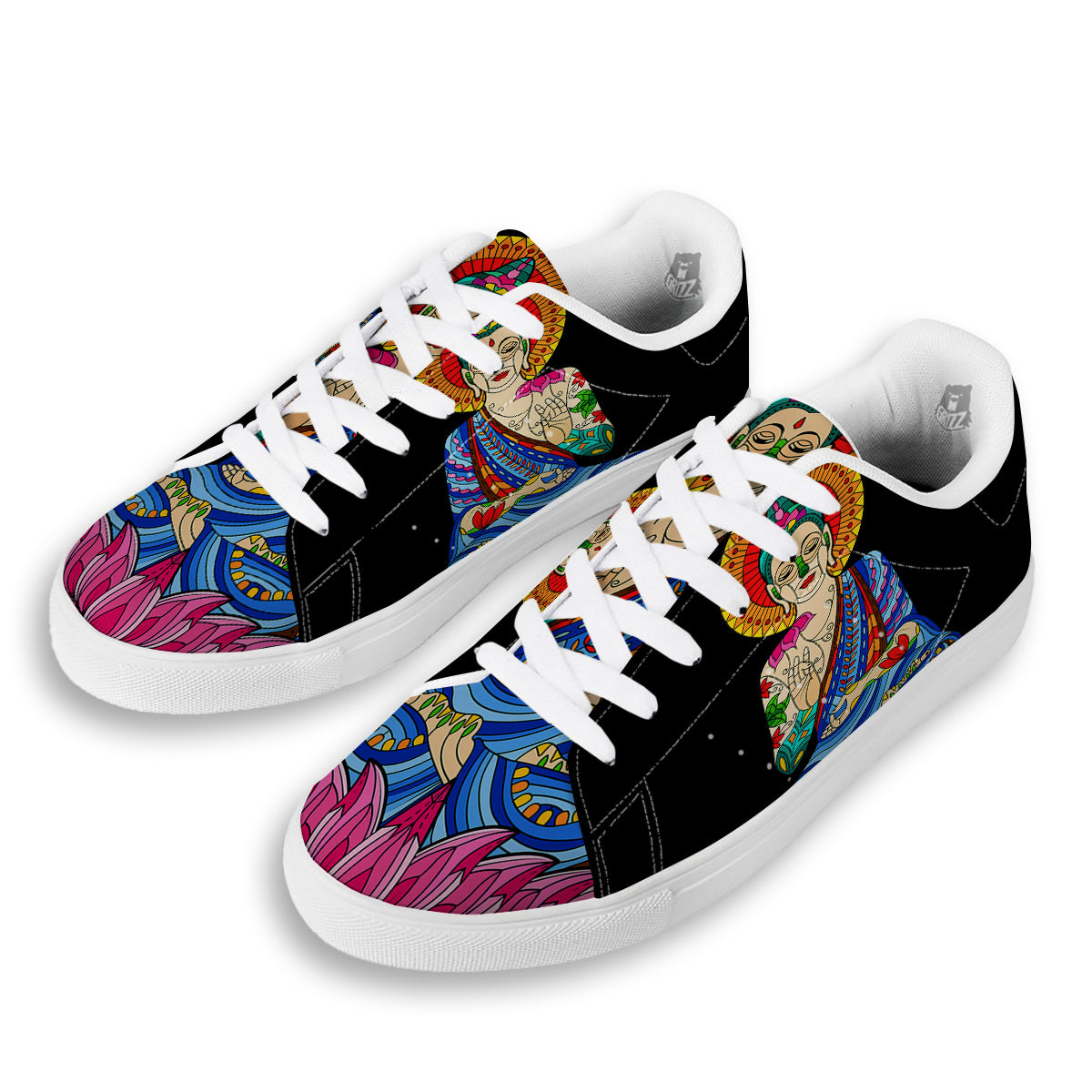 Lotus Buddha Colorful Print White Low Top Sneakers-grizzshop