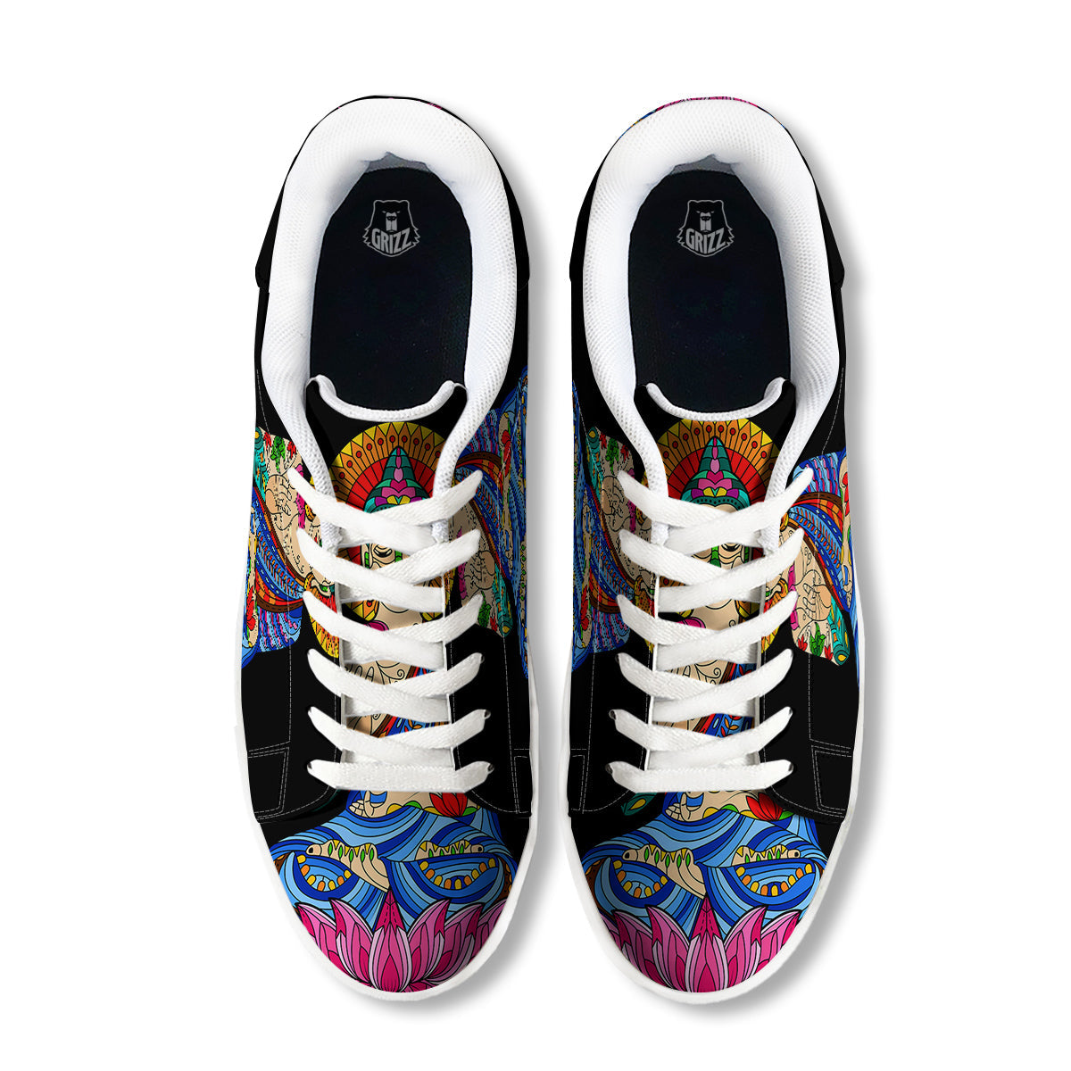 Lotus Buddha Colorful Print White Low Top Sneakers-grizzshop