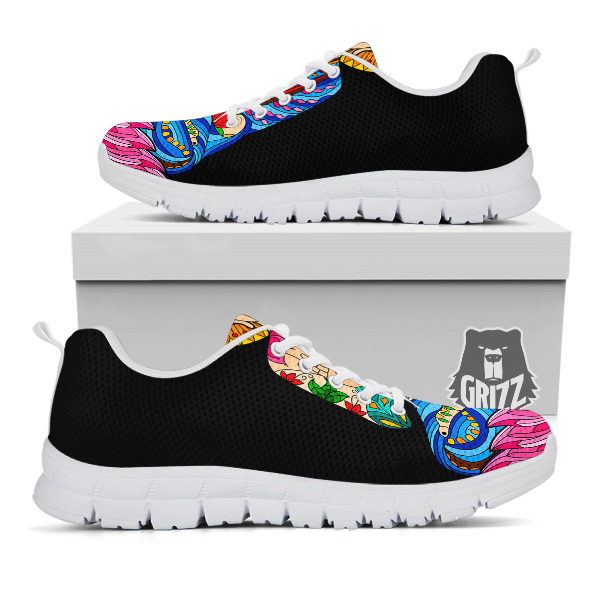 Lotus Buddha Colorful Print White Sneaker-grizzshop