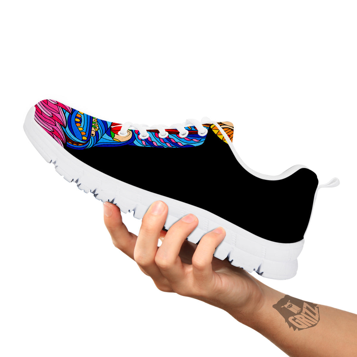 Lotus Buddha Colorful Print White Sneaker-grizzshop