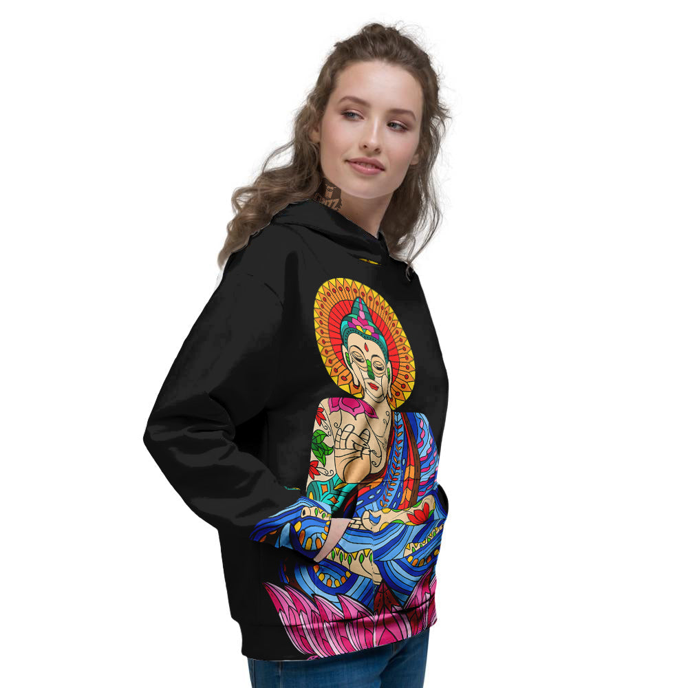 Lotus Buddha Colorful Print Women's Hoodie-grizzshop