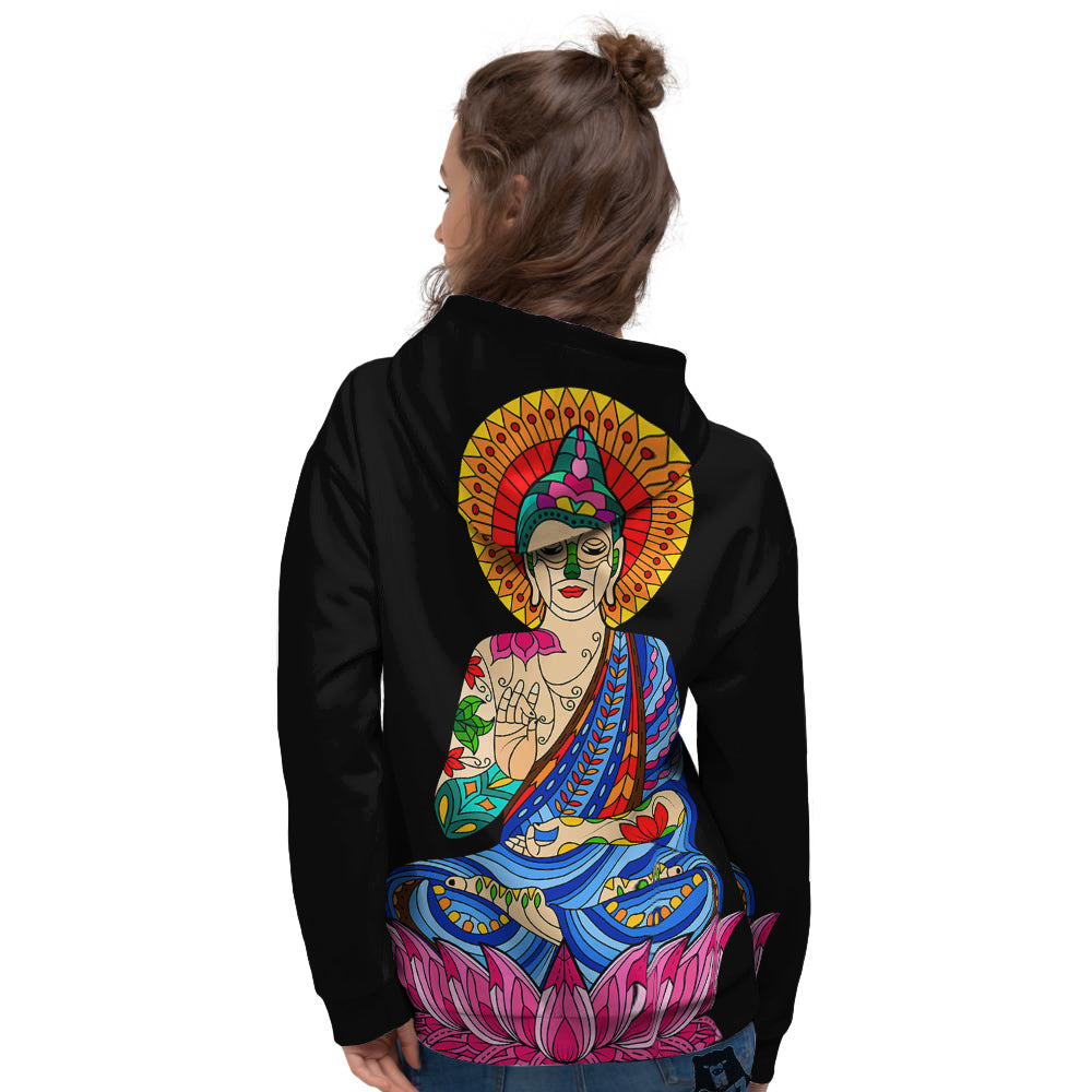 Lotus Buddha Colorful Print Women's Hoodie-grizzshop