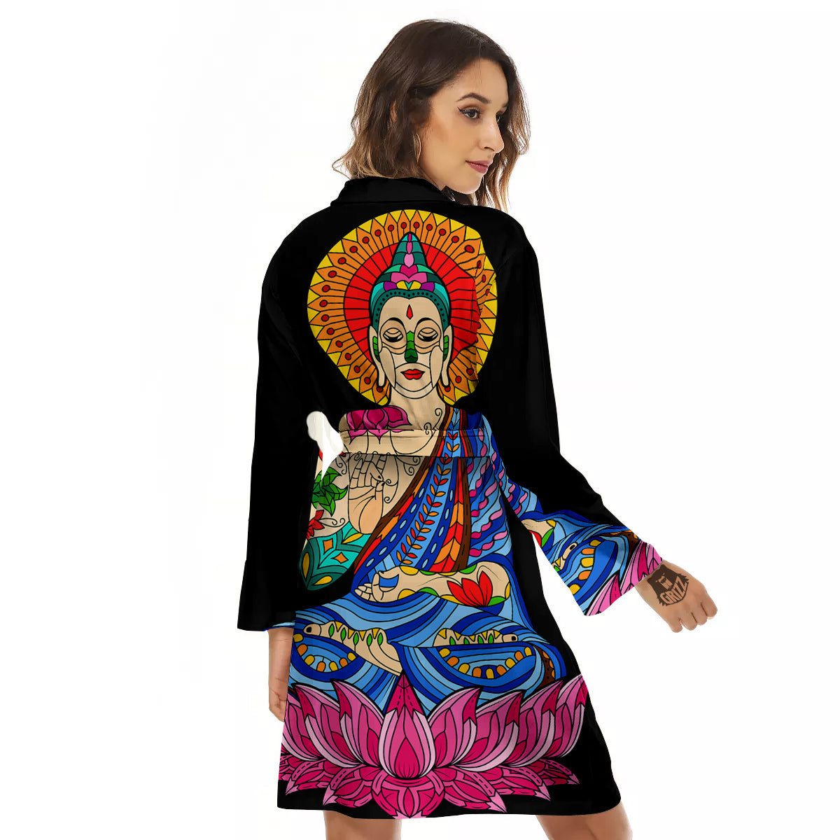 Lotus Buddha Colorful Print Women's Robe-grizzshop