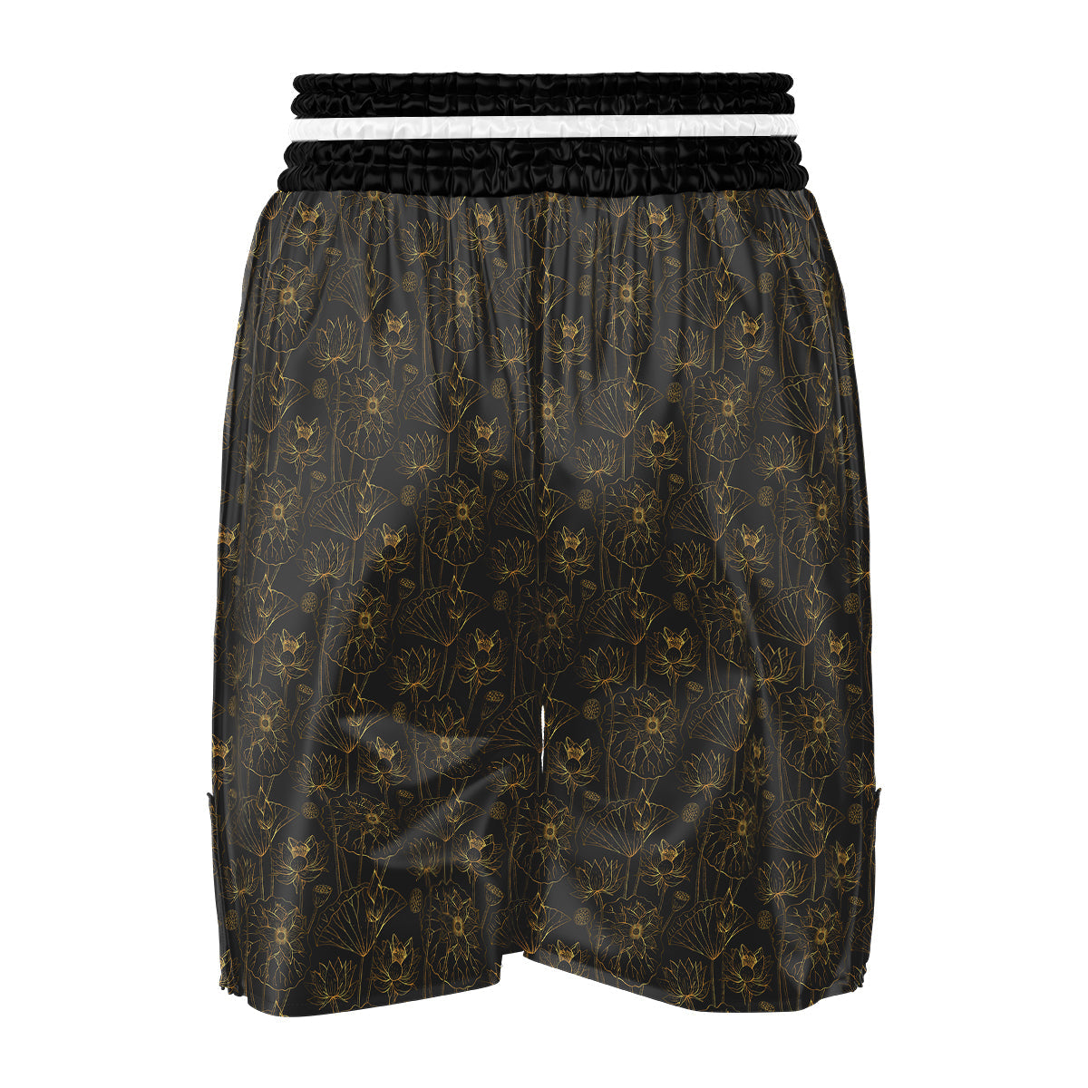 Lotus Gold And Black Print Pattern Boxing Shorts-grizzshop