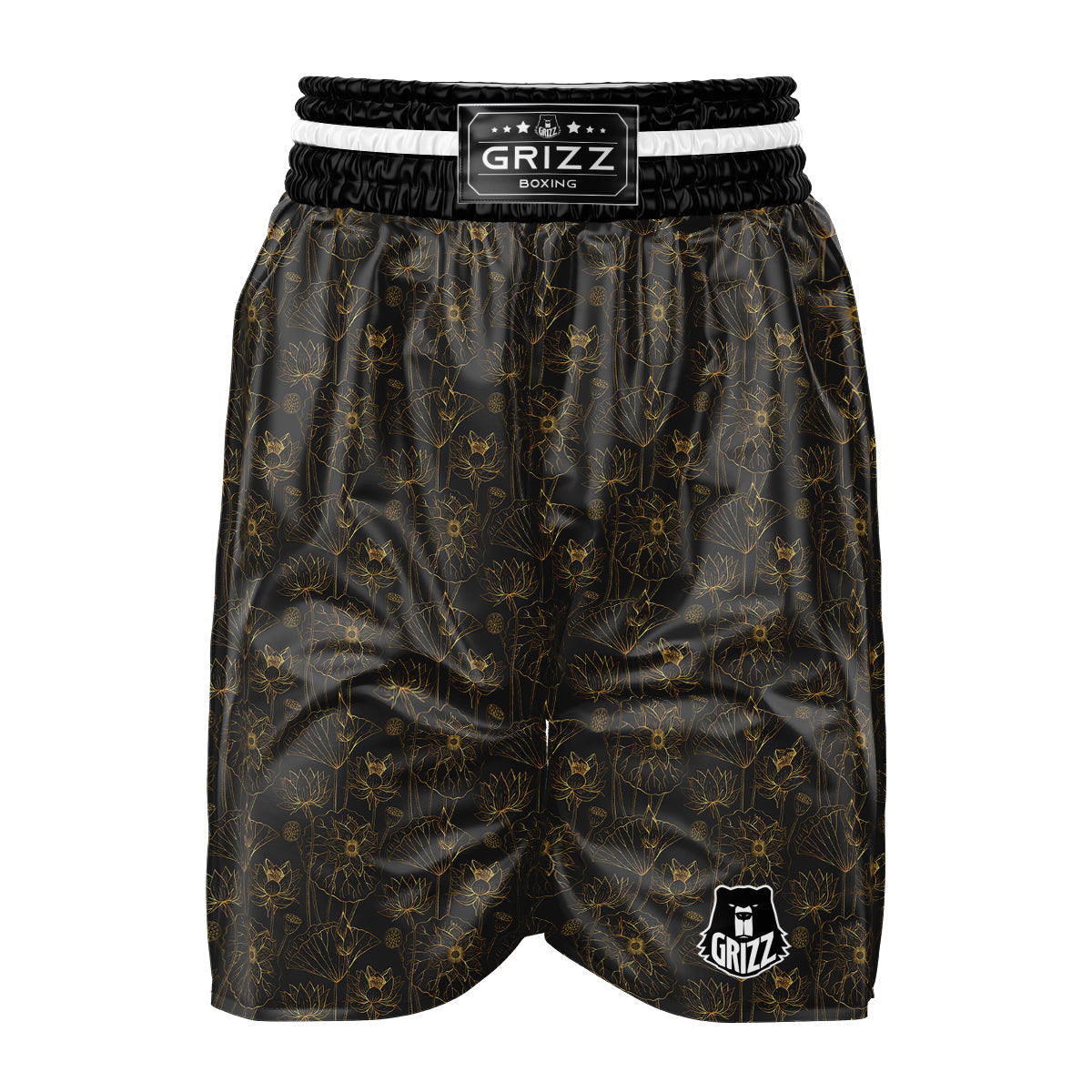 Lotus Gold And Black Print Pattern Boxing Shorts-grizzshop