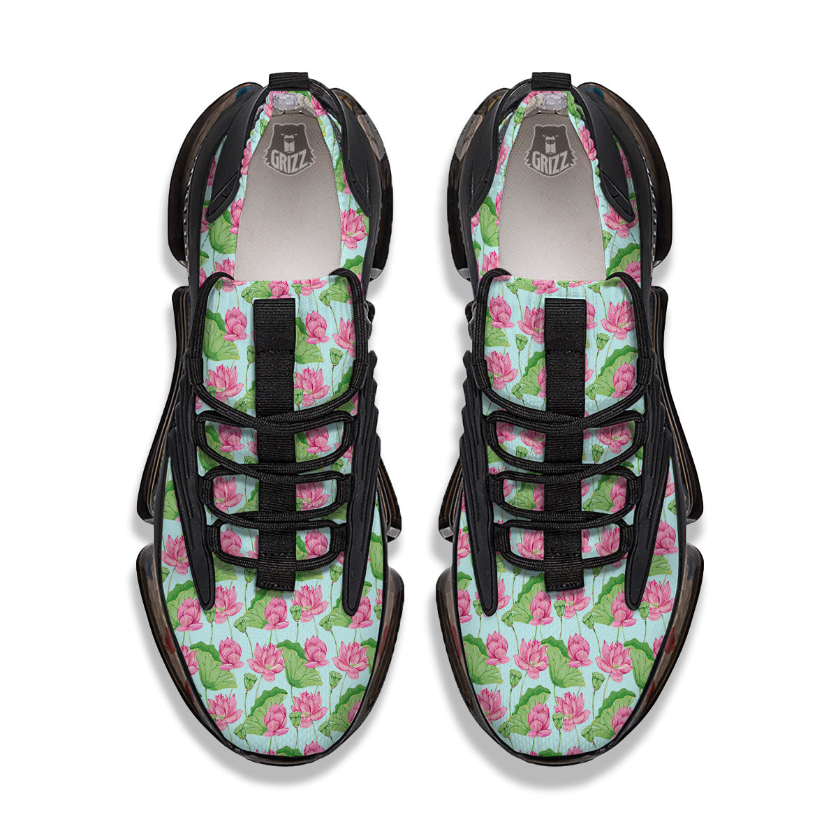 Lotus Leaf And Flower On The Water Print Pattern Black Gym Shoes-grizzshop