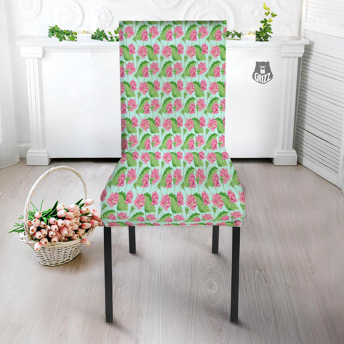 Lotus Leaf And Flower On The Water Print Pattern Dining Chair Slipcover-grizzshop