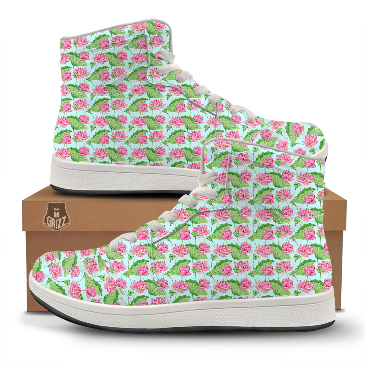 Lotus Leaf And Flower On The Water Print Pattern High Top Sneakers-grizzshop