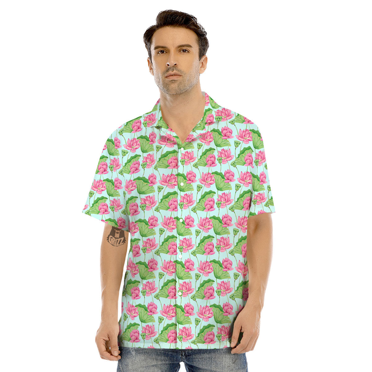 Lotus Leaf And Flower On The Water Print Pattern Men's Hawaiian Shirt-grizzshop