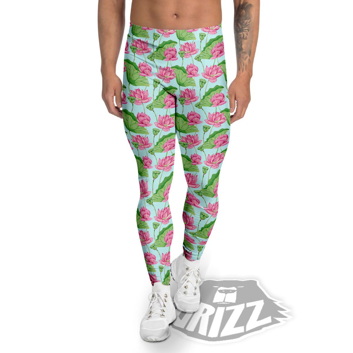 Lotus Leaf And Flower On The Water Print Pattern Men's Leggings-grizzshop