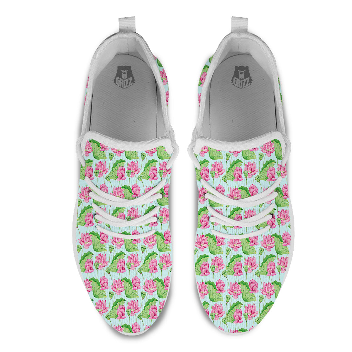 Lotus Leaf And Flower On The Water Print Pattern White Athletic Shoes-grizzshop