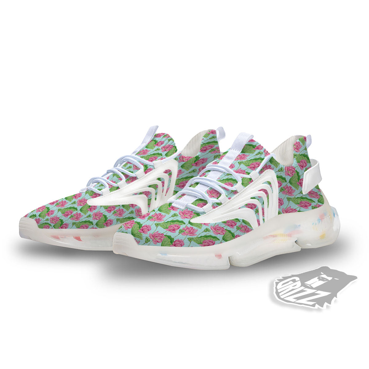 Lotus Leaf And Flower On The Water Print Pattern White Gym Shoes-grizzshop
