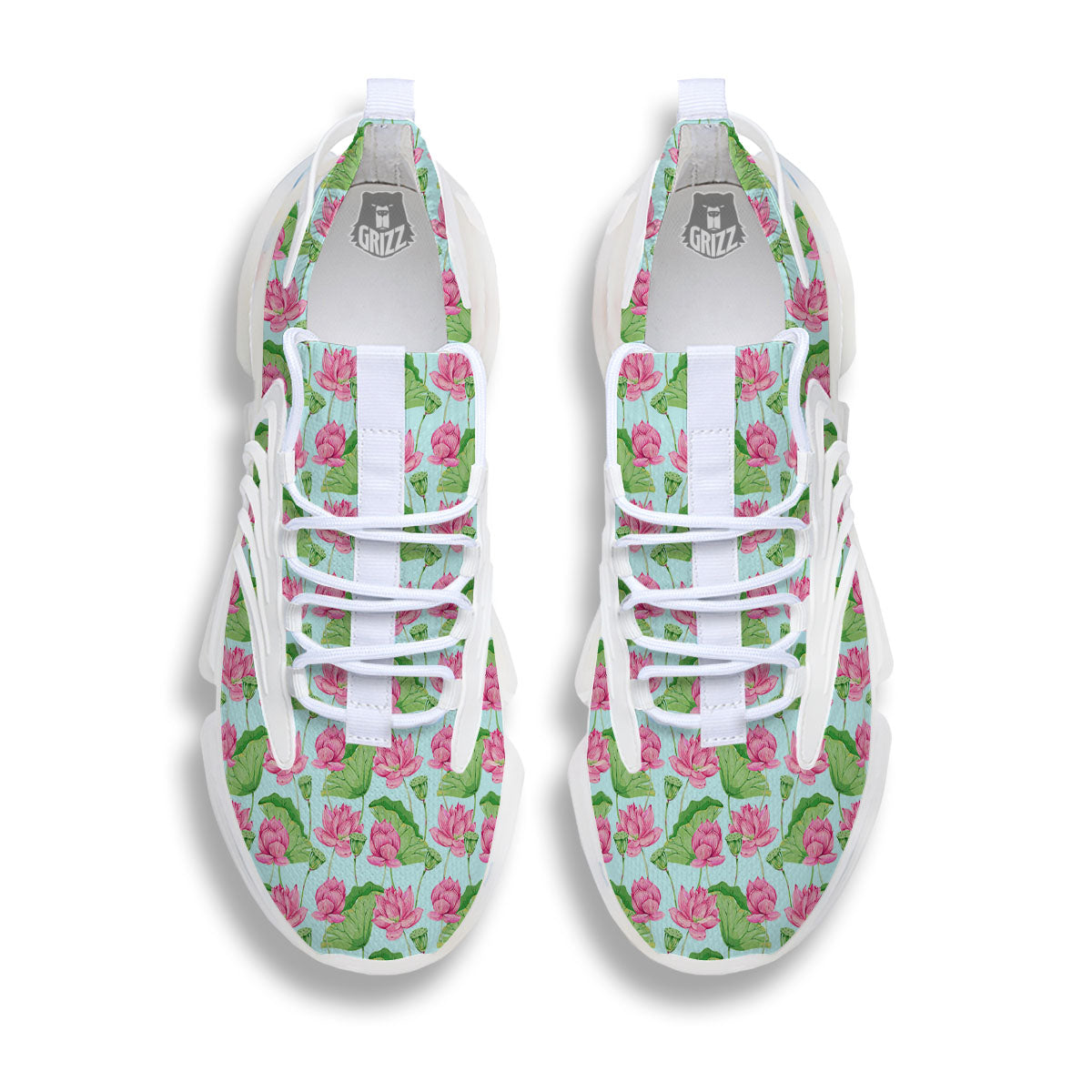 Lotus Leaf And Flower On The Water Print Pattern White Gym Shoes-grizzshop
