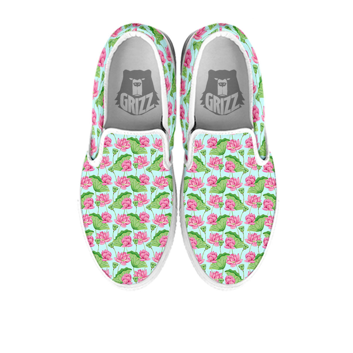 Lotus Leaf And Flower On The Water Print Pattern White Slip On Shoes-grizzshop