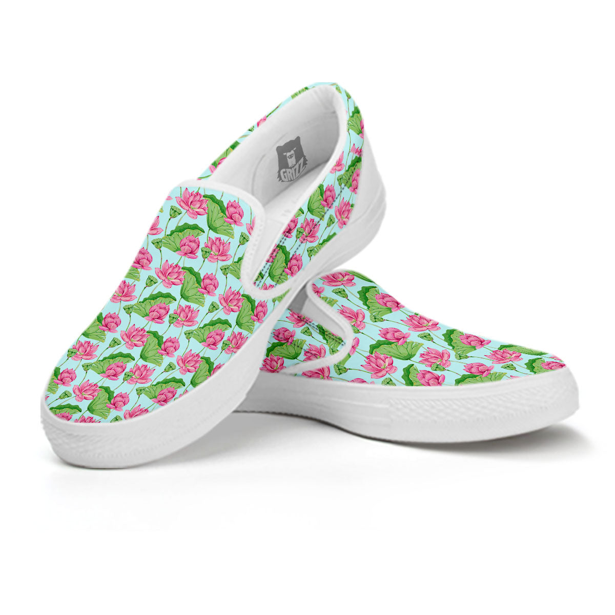 Lotus Leaf And Flower On The Water Print Pattern White Slip On Shoes-grizzshop
