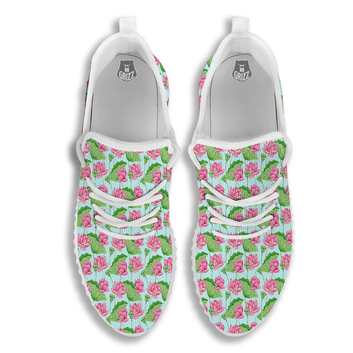 Lotus Leaf And Flower On The Water Print Pattern White Walking Shoes-grizzshop