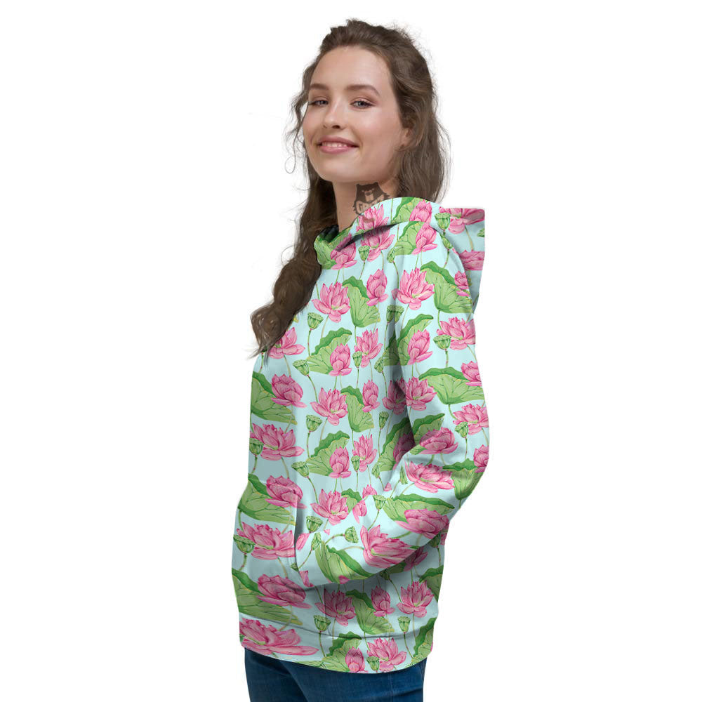 Lotus Leaf And Flower On The Water Print Pattern Women's Hoodie-grizzshop