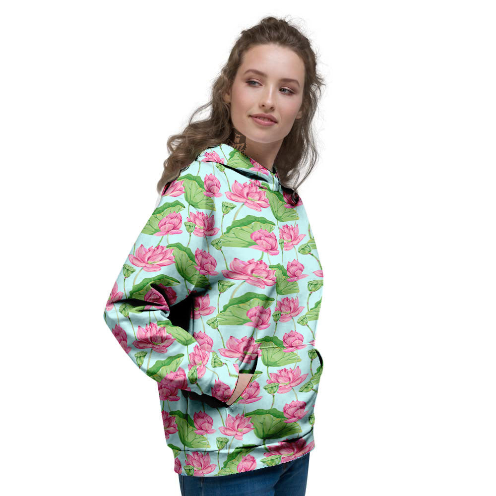 Lotus Leaf And Flower On The Water Print Pattern Women's Hoodie-grizzshop