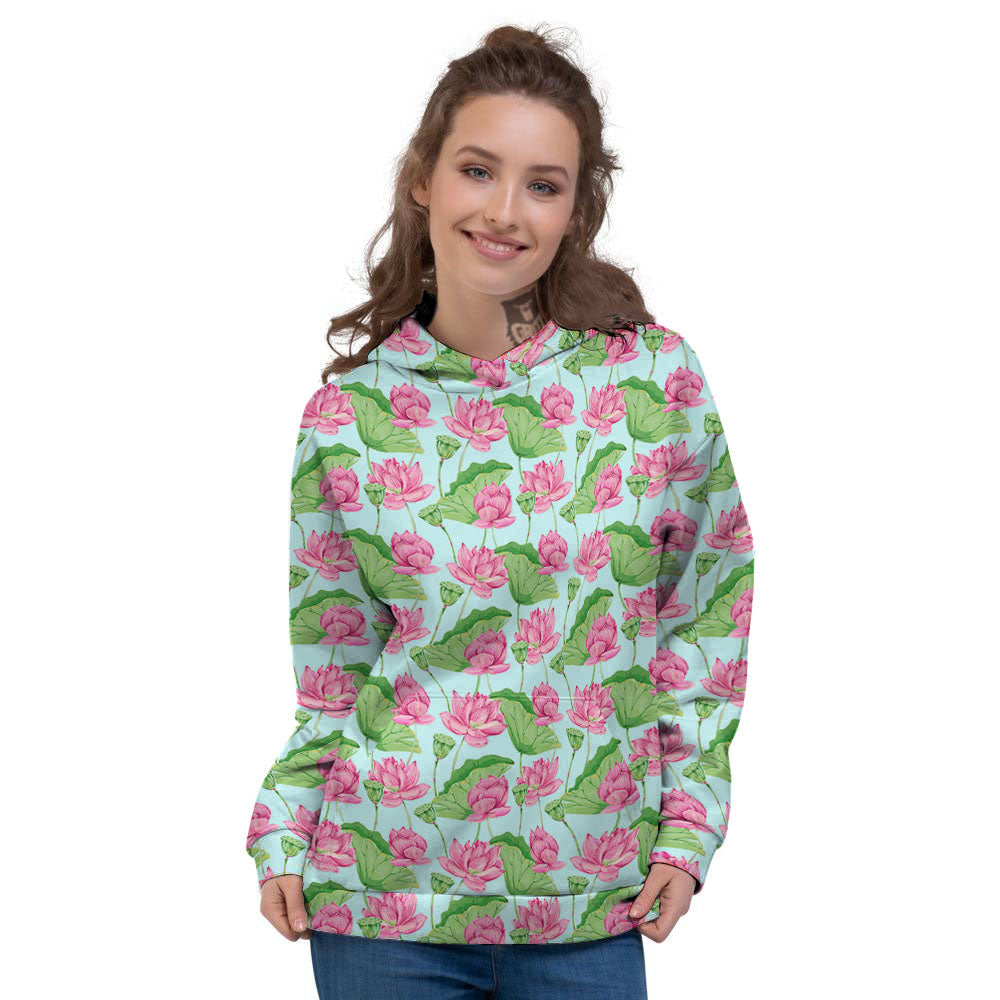 Lotus Leaf And Flower On The Water Print Pattern Women's Hoodie-grizzshop