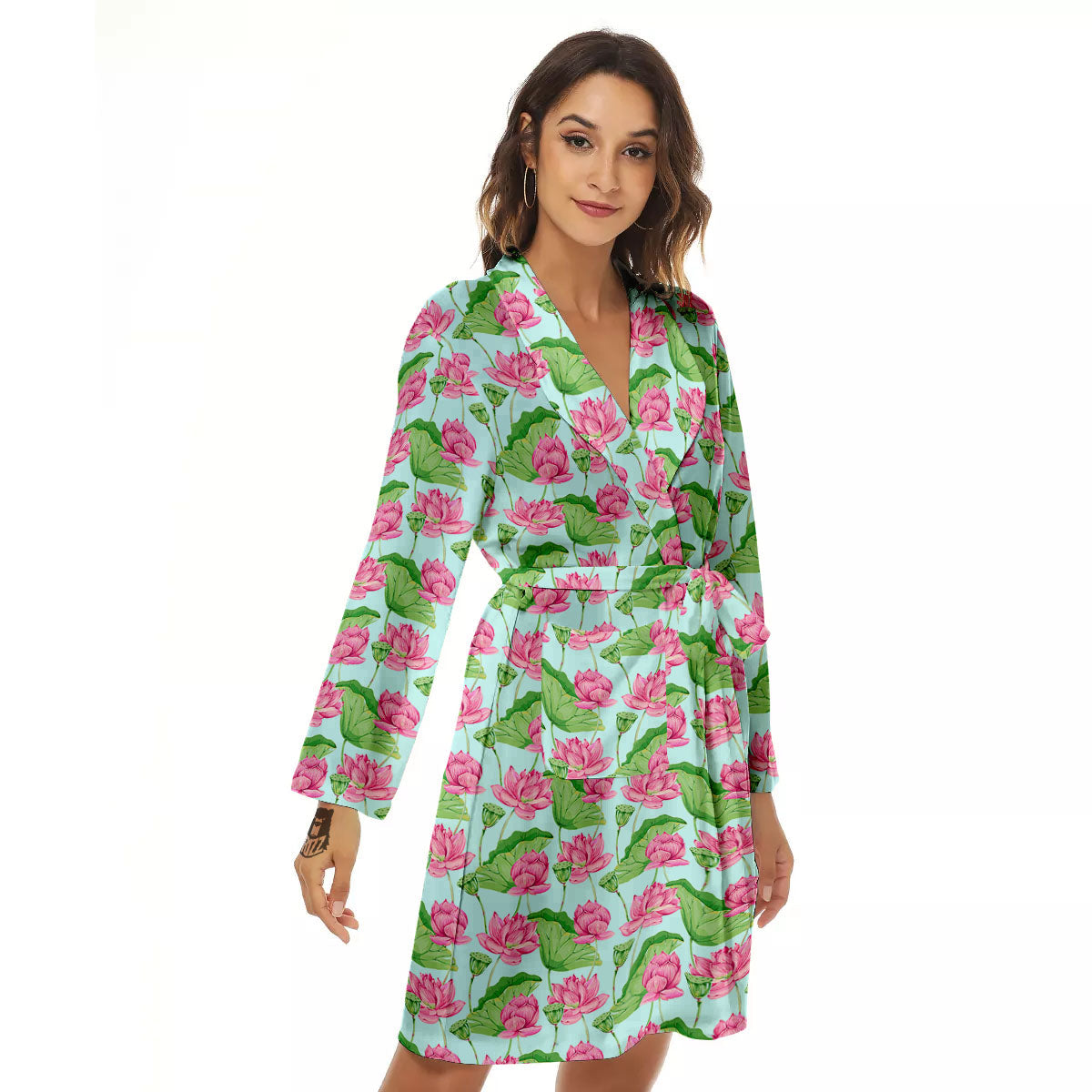 Lotus Leaf And Flower On The Water Print Pattern Women's Robe-grizzshop