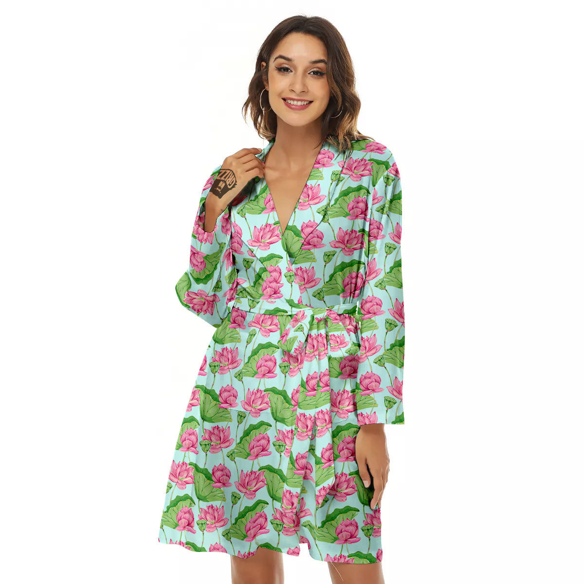 Lotus Leaf And Flower On The Water Print Pattern Women's Robe-grizzshop