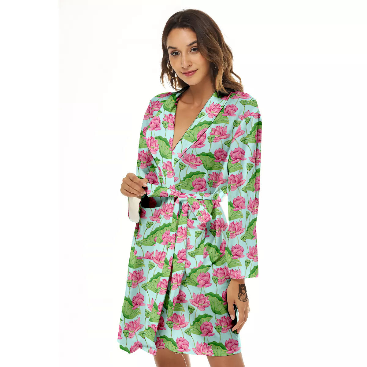 Lotus Leaf And Flower On The Water Print Pattern Women's Robe-grizzshop
