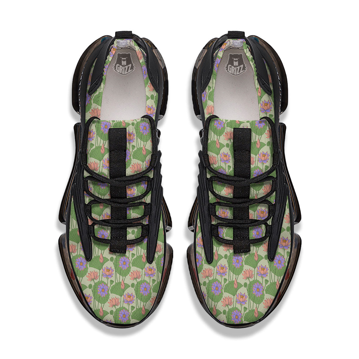 Lotus Leaf And Flower Print Pattern Black Gym Shoes-grizzshop