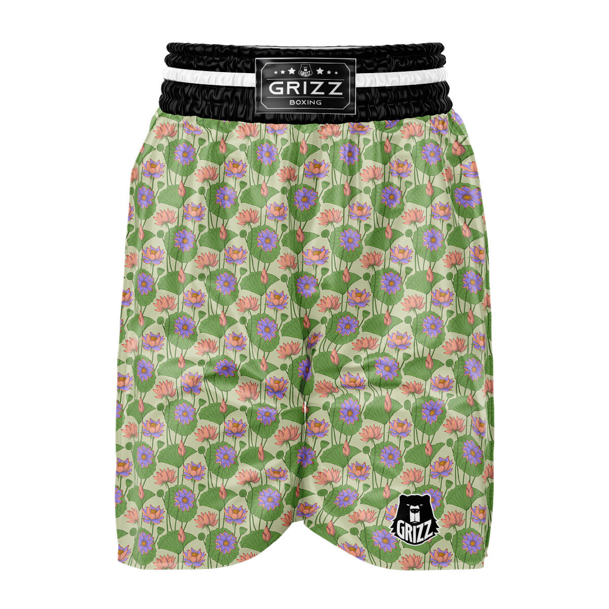 Lotus Leaf And Flower Print Pattern Boxing Shorts-grizzshop