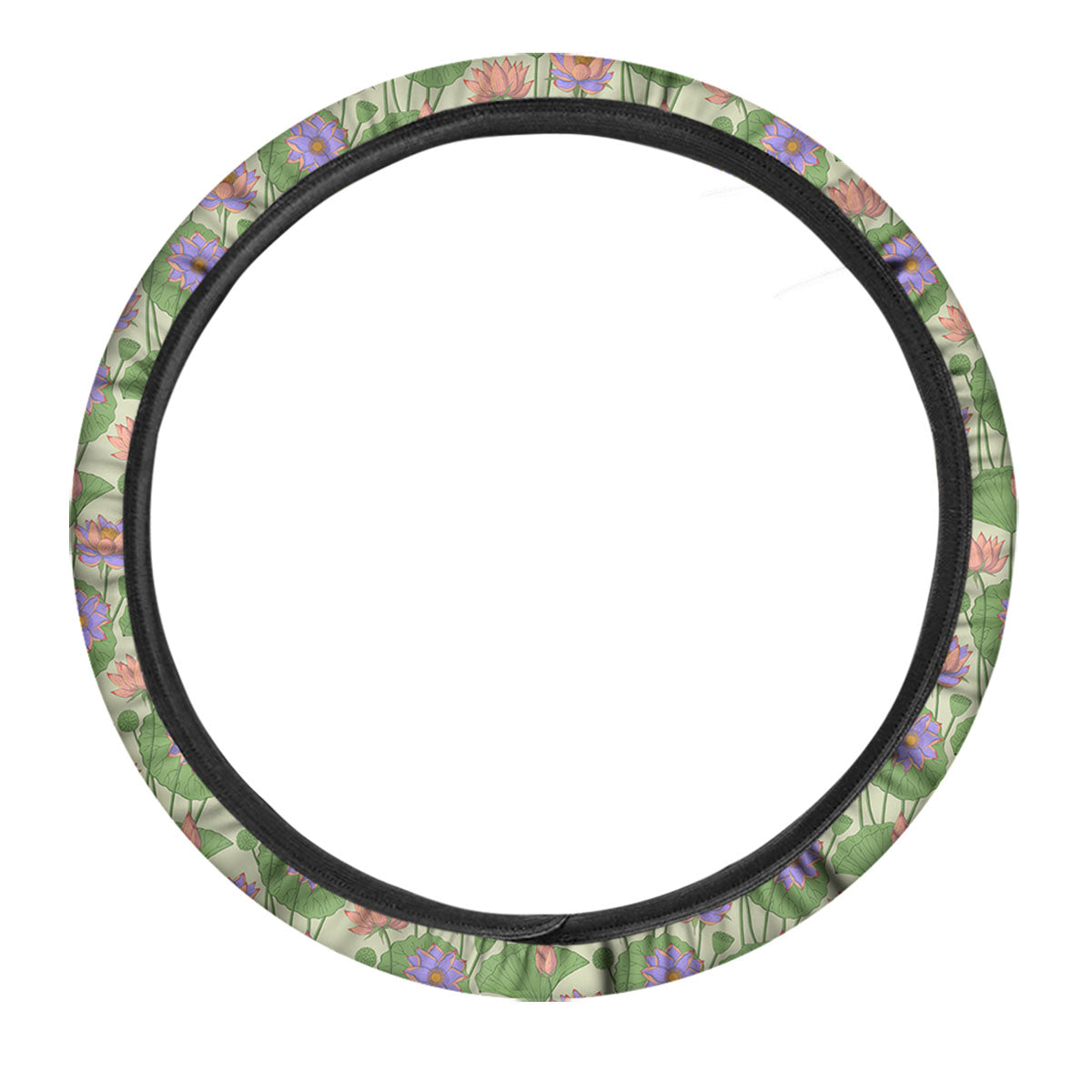 Lotus Leaf And Flower Print Pattern Car Steering Wheel Cover-grizzshop