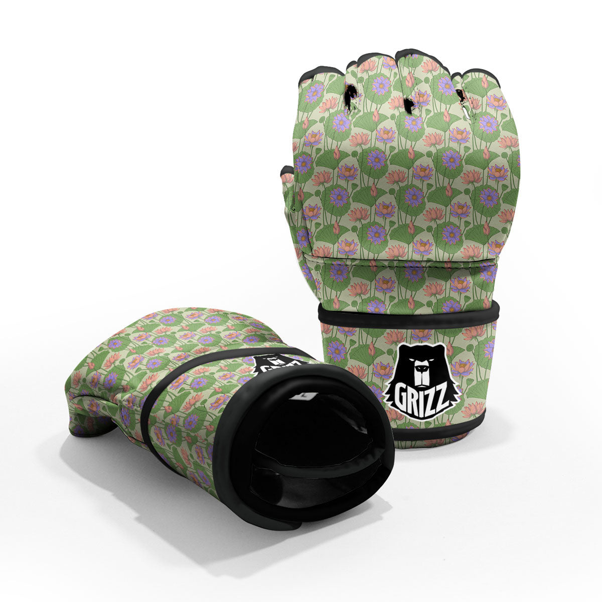 Lotus Leaf And Flower Print Pattern MMA Gloves-grizzshop