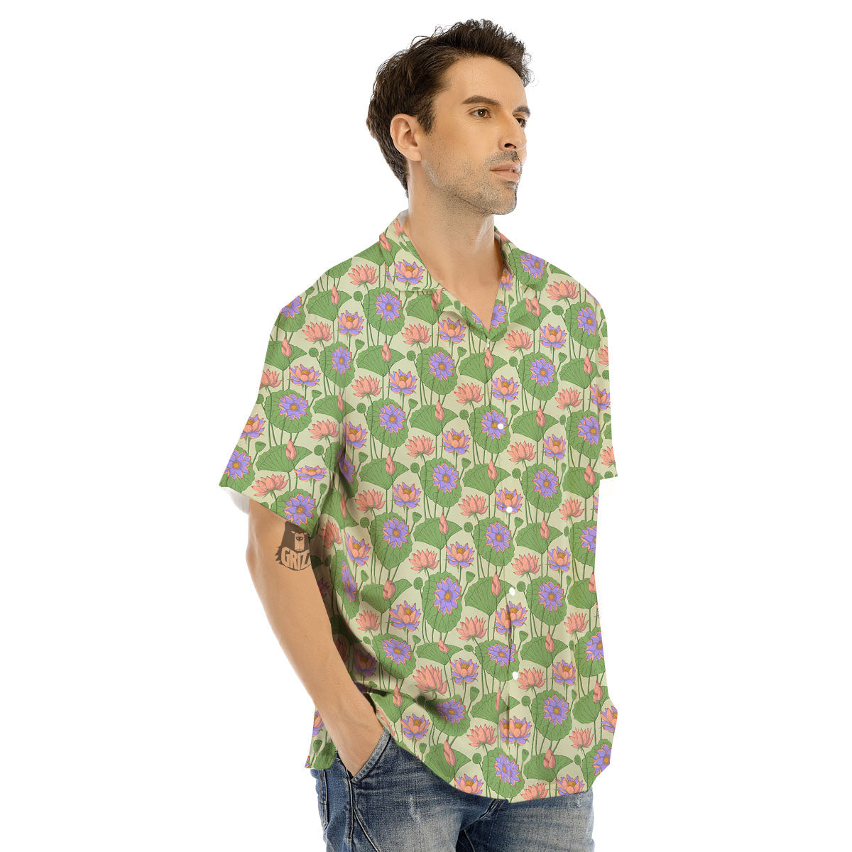 Lotus Leaf And Flower Print Pattern Men's Hawaiian Shirt-grizzshop