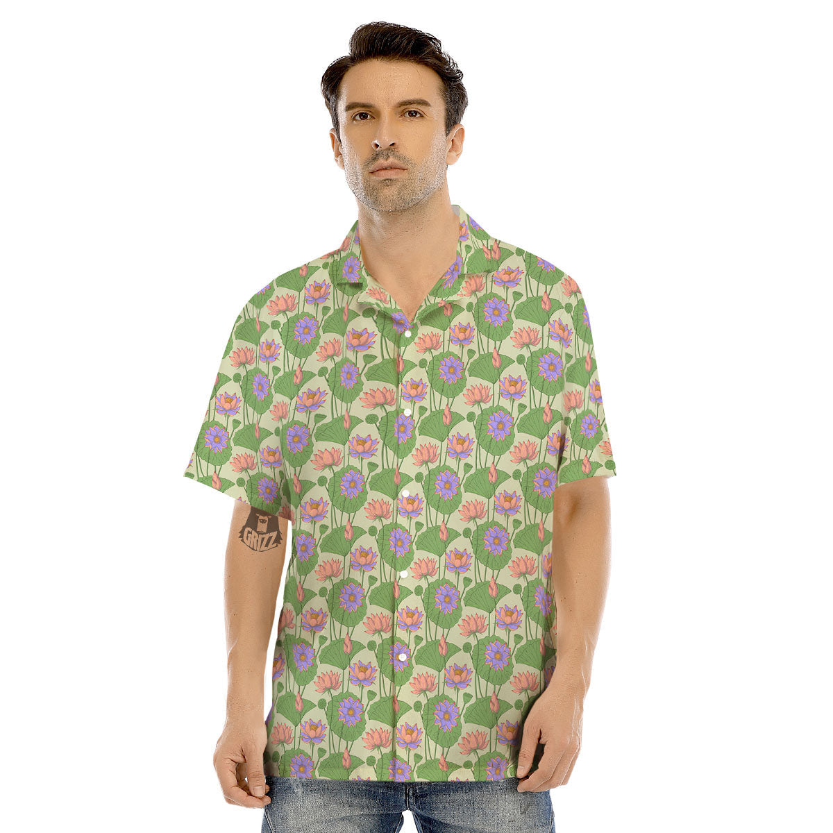Lotus Leaf And Flower Print Pattern Men's Hawaiian Shirt-grizzshop