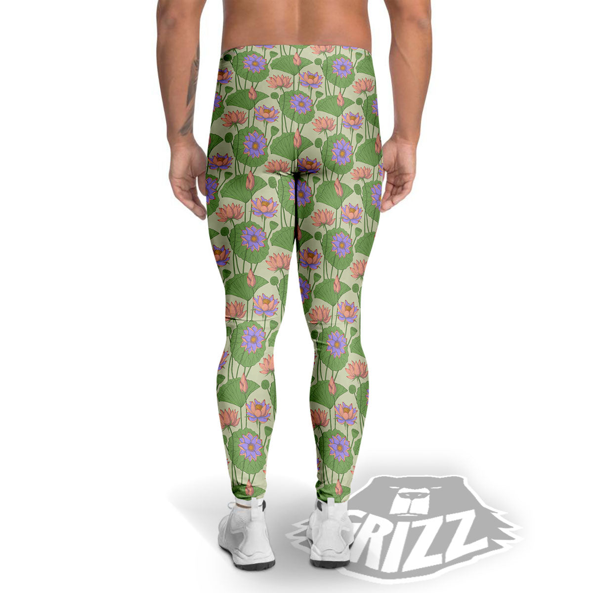 Lotus Leaf And Flower Print Pattern Men's Leggings-grizzshop