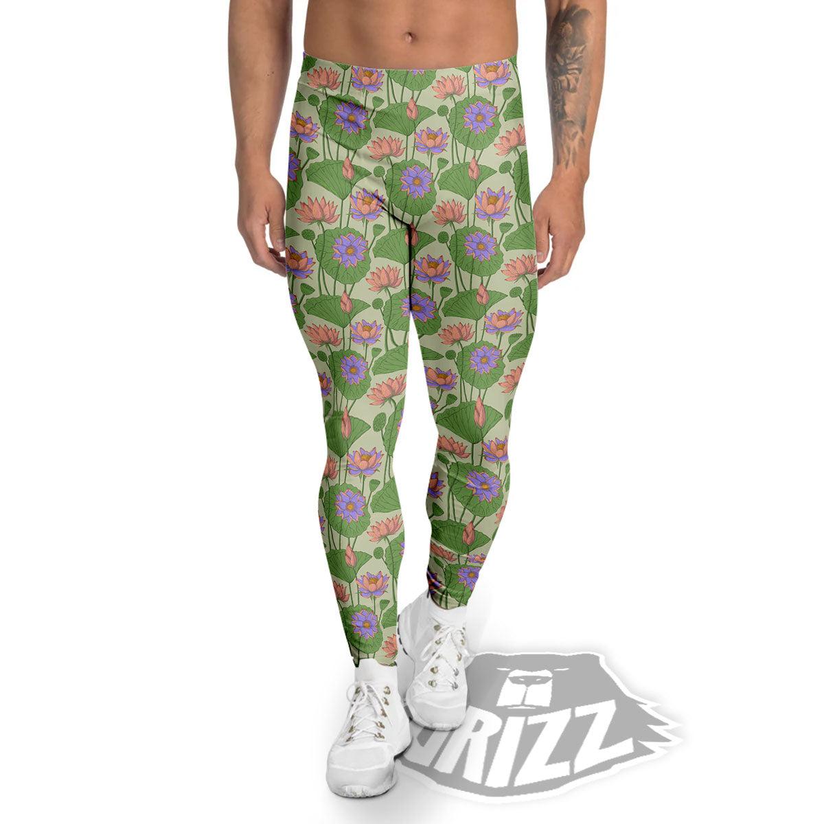 Lotus Leaf And Flower Print Pattern Men's Leggings-grizzshop