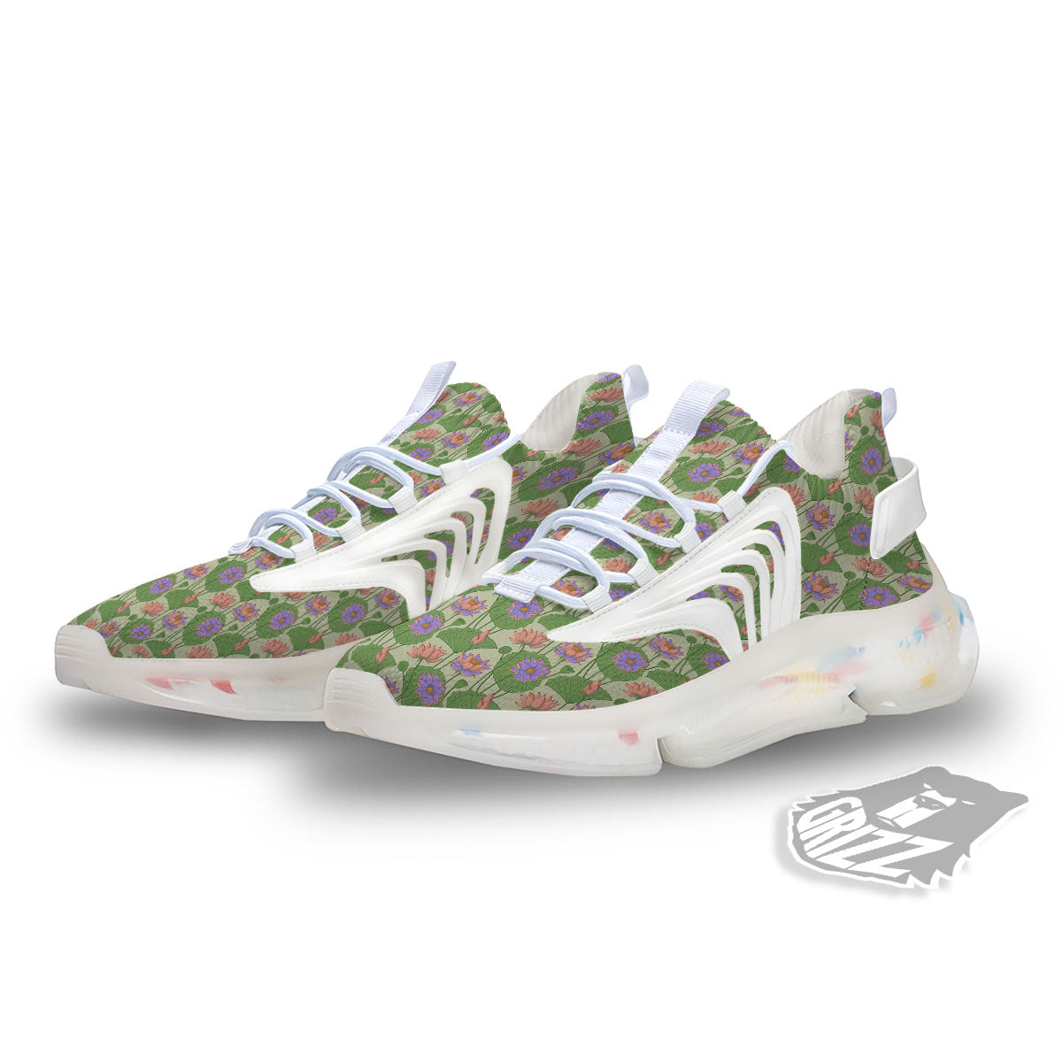 Lotus Leaf And Flower Print Pattern White Gym Shoes-grizzshop