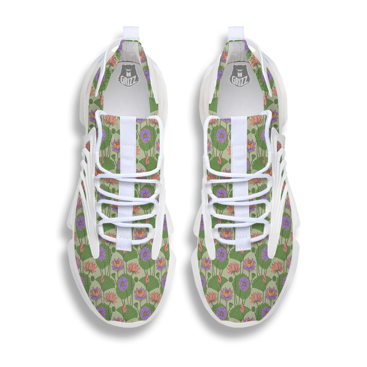 Lotus Leaf And Flower Print Pattern White Gym Shoes-grizzshop