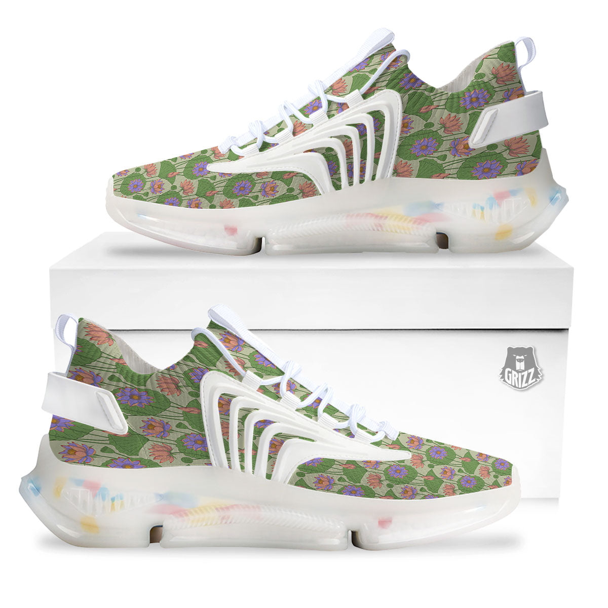 Lotus Leaf And Flower Print Pattern White Gym Shoes-grizzshop