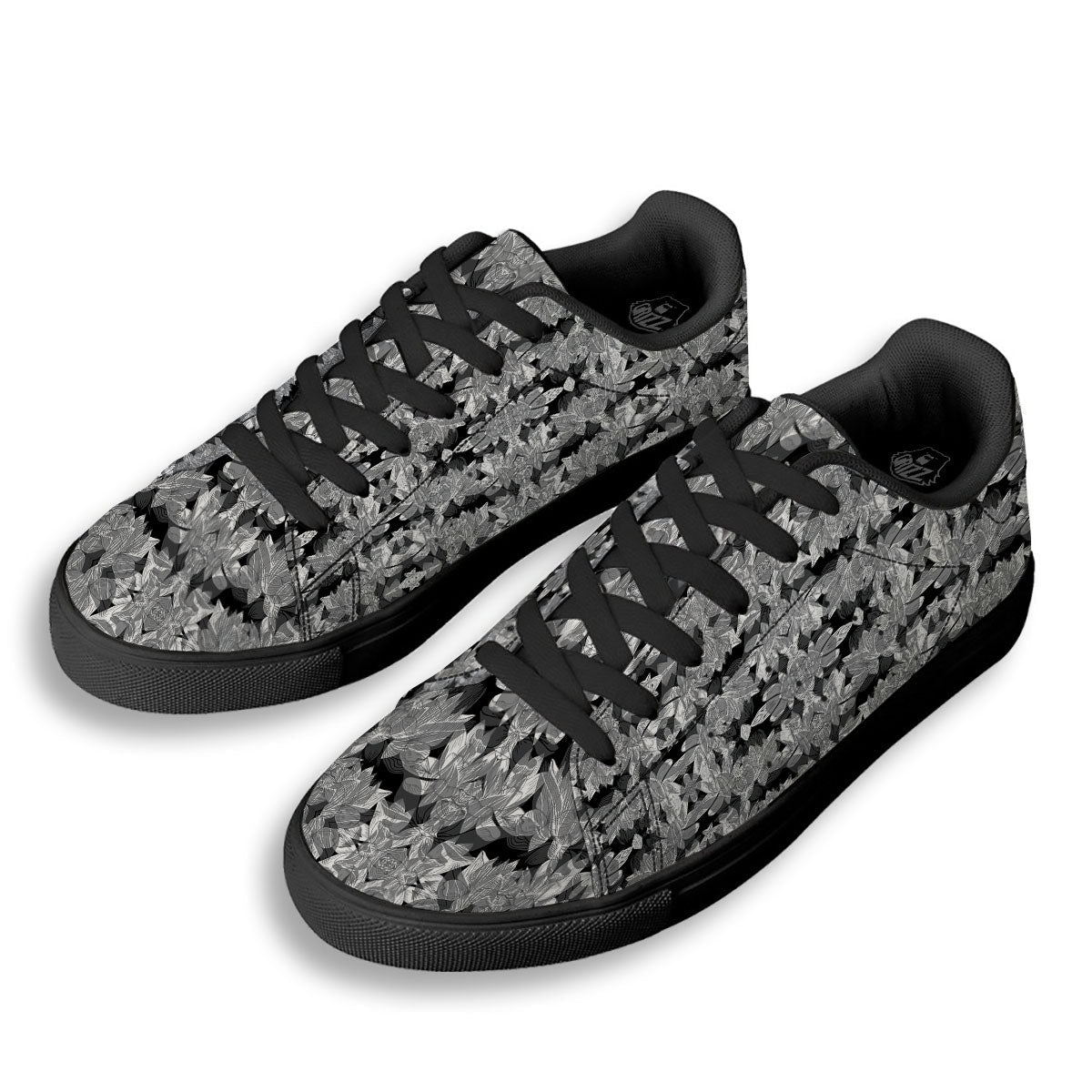 Lotus Monochrome Print Pattern Black Low Top Sneakers-grizzshop