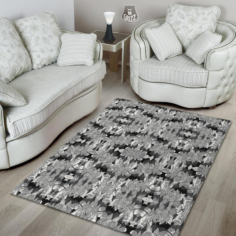 Lotus Monochrome Print Pattern Floor Mat-grizzshop