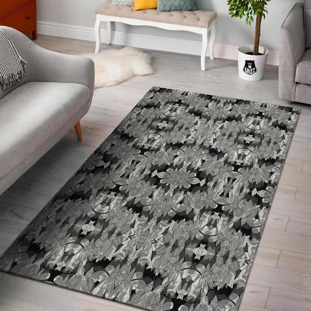 Lotus Monochrome Print Pattern Floor Mat-grizzshop