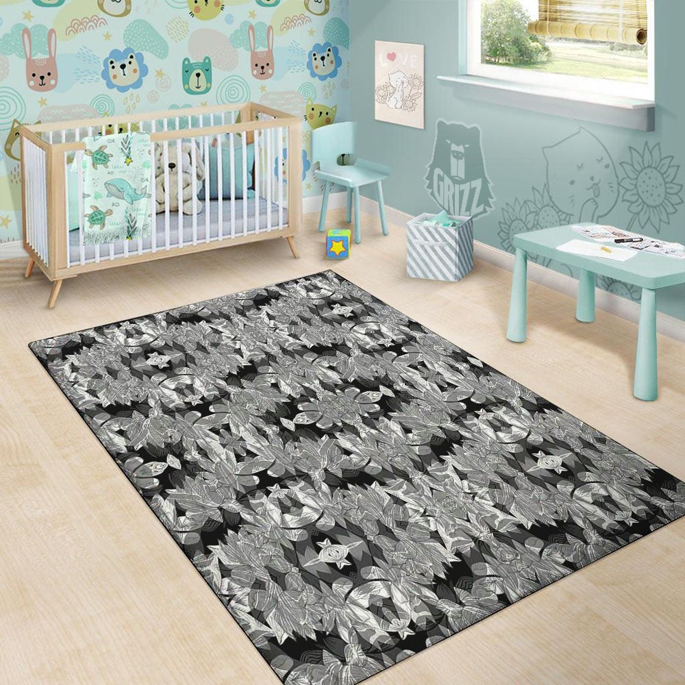 Lotus Monochrome Print Pattern Floor Mat-grizzshop