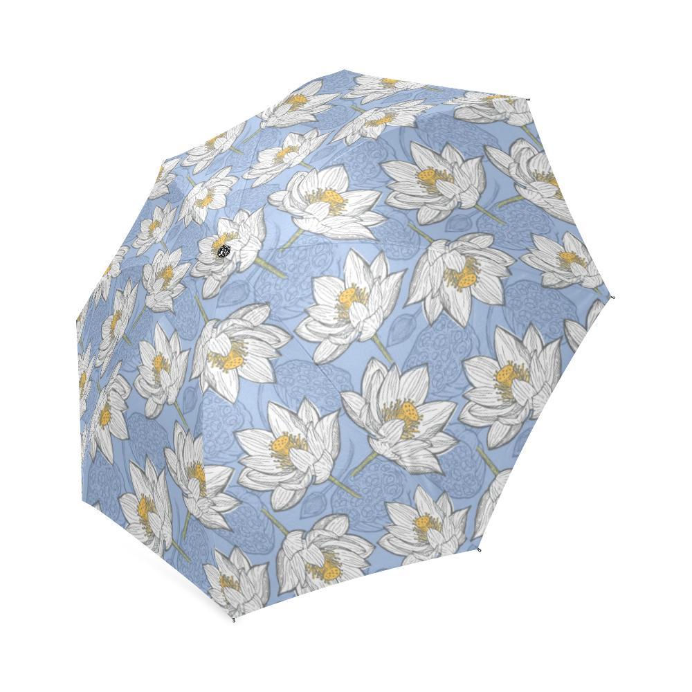Lotus Pattern Print Foldable Umbrella-grizzshop