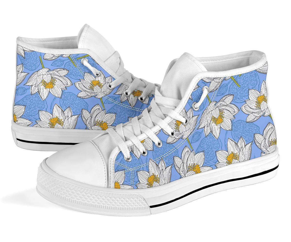 Lotus Pattern Print Men Women's High Top Shoes-grizzshop