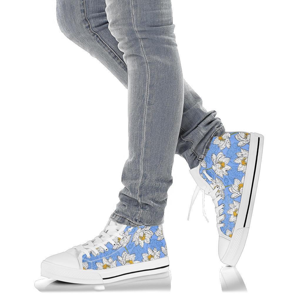 Lotus Pattern Print Men Women's High Top Shoes-grizzshop