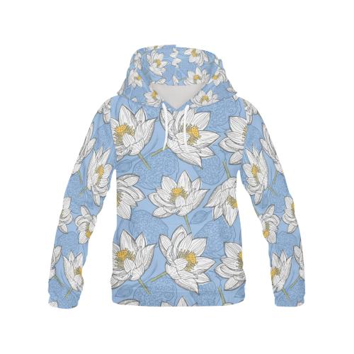 Lotus Pattern Print Women Pullover Hoodie-grizzshop