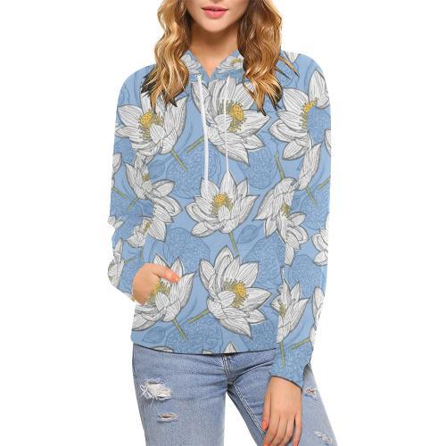 Lotus Pattern Print Women Pullover Hoodie-grizzshop