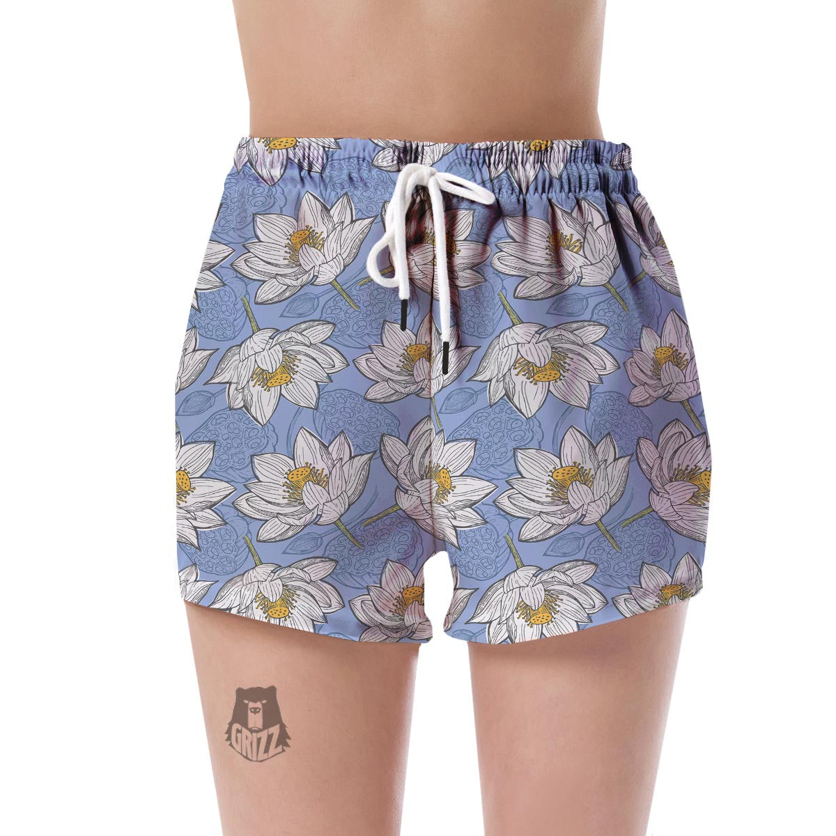 Lotus Pattern Print Women's Shorts-grizzshop